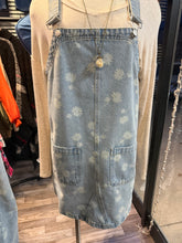 Load image into Gallery viewer, Dandelion Print Washed Denim Overall Mini Dress