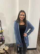 Load image into Gallery viewer, Women's Blue Long Sleeve Open Front with Pocket Sweater Cardigan - Athena's Fashion Boutique