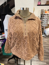 Load image into Gallery viewer, Mocha Plus Fuzzy Fleece Cozy Cable Pattern Henley Top - Athena's Fashion Boutique