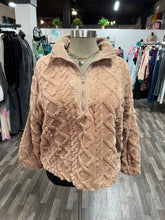 Load image into Gallery viewer, Mocha Plus Fuzzy Fleece Cozy Cable Pattern Henley Top - Athena's Fashion Boutique