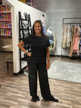 Load image into Gallery viewer, Black Tshirt and Wide Pants Lounge Set