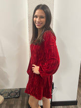 Load image into Gallery viewer, Red Front Ribbon Velvet Holiday Mini Flare Dress