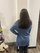 Load image into Gallery viewer, Women's Blue Long Sleeve Open Front with Pocket Sweater Cardigan - Athena's Fashion Boutique