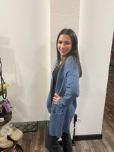 Load image into Gallery viewer, Women's Blue Long Sleeve Open Front with Pocket Sweater Cardigan - Athena's Fashion Boutique