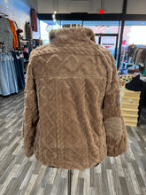 Load image into Gallery viewer, Mocha Plus Fuzzy Fleece Cozy Cable Pattern Henley Top - Athena's Fashion Boutique