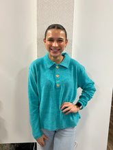 Load image into Gallery viewer, Teal Brushed Melange Hacci Collared Sweater