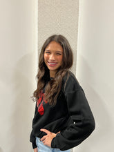 Load image into Gallery viewer, Black Long Sleeve Crew Neck Bow Sequin Detail Inner Fleece Sweatshirt - Athena's Fashion Boutique