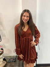 Load image into Gallery viewer, Rust Leopard Velvet Ruffled Holiday Mini Dress - Athena's Fashion Boutique