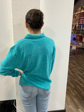 Load image into Gallery viewer, Teal Brushed Melange Hacci Collared Sweater
