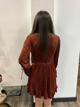 Load image into Gallery viewer, Rust Leopard Velvet Ruffled Holiday Mini Dress - Athena's Fashion Boutique
