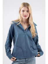 Load image into Gallery viewer, Blue Oversized Collared Fleece Knit Sweater - Athena's Fashion Boutique