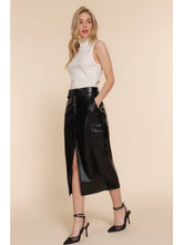 Load image into Gallery viewer, Black Faux Leather Midi Cargo Skirt