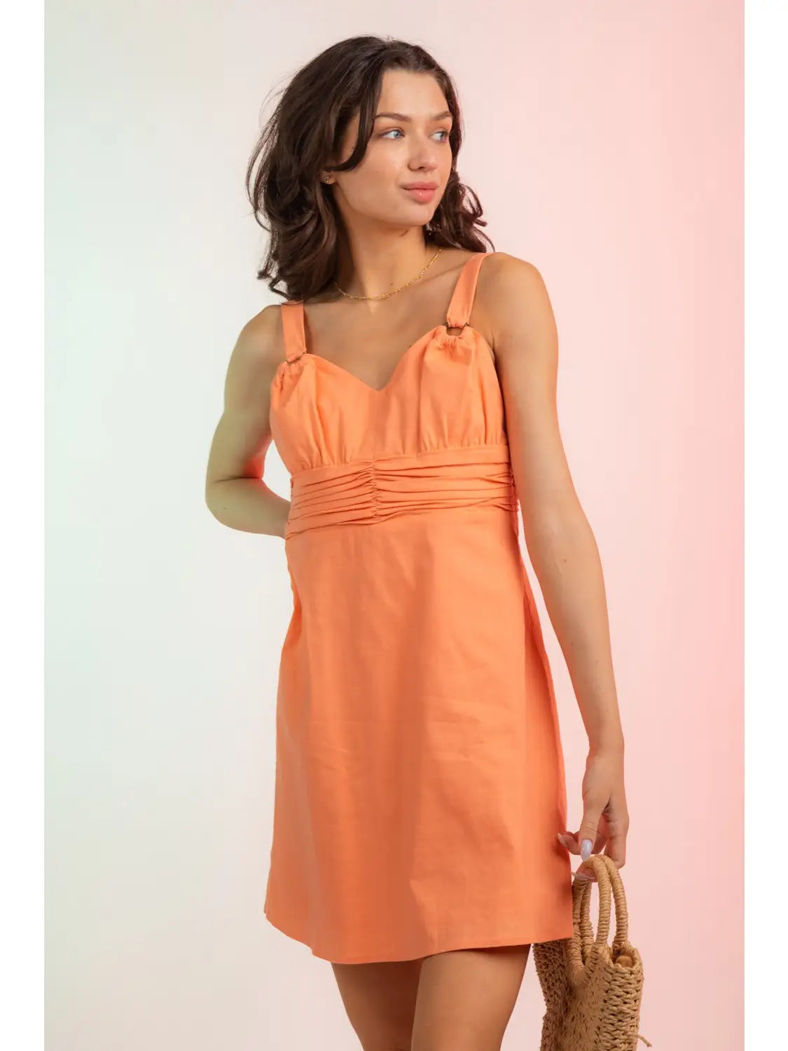 Orange Ruched Waist O-Ring Cami Mini Dress Medium