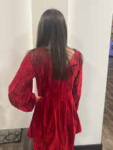 Load image into Gallery viewer, Red Front Ribbon Velvet Holiday Mini Flare Dress