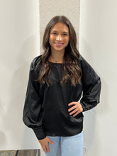 Load image into Gallery viewer, Black Long Buttoned Bishop Sleeve Top