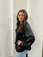 Load image into Gallery viewer, Black Long Buttoned Bishop Sleeve Top
