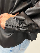 Load image into Gallery viewer, Black Long Buttoned Bishop Sleeve Top