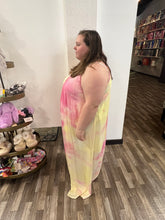 Load image into Gallery viewer, Pink and Yellow Soft Tie-Dye Fabrication Strappy Maxi Dress