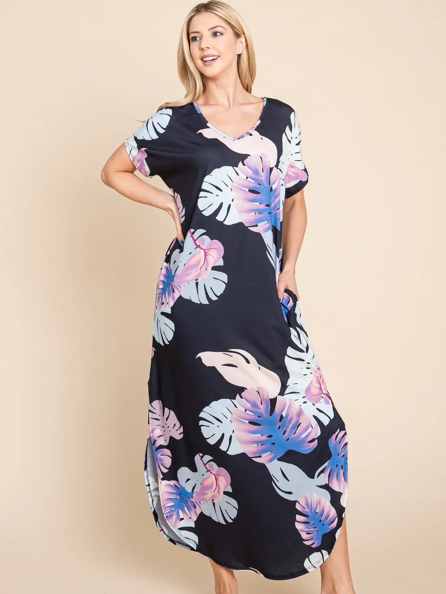 Navy Women's Floral Print Maxi Dress Extra Large