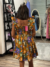 Load image into Gallery viewer, WOMEN'S RUFFLE SLEEVES SQUARE NECK SMOCK FLORAL PRINT MINI DRESS