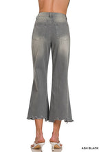 Load image into Gallery viewer, Ash Black Washed Distressed Knee And Hem Cropped Jeans