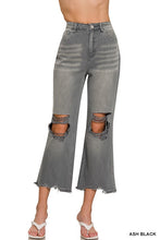 Load image into Gallery viewer, Ash Black Washed Distressed Knee And Hem Cropped Jeans