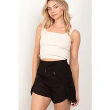Load image into Gallery viewer, Black Elastic Waist Activewear Cargo Shorts