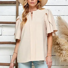 Load image into Gallery viewer, Beige Women Solid Petal Flutter Sleeve Loose Blouse