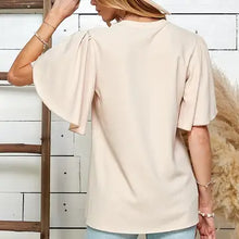 Load image into Gallery viewer, Beige Women Solid Petal Flutter Sleeve Loose Blouse