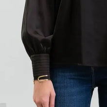 Load image into Gallery viewer, Black Long Buttoned Bishop Sleeve Top