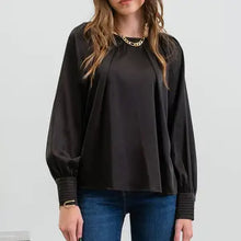 Load image into Gallery viewer, Black Long Buttoned Bishop Sleeve Top