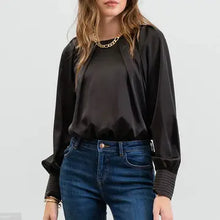 Load image into Gallery viewer, Black Long Buttoned Bishop Sleeve Top