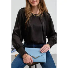 Load image into Gallery viewer, Black Long Buttoned Bishop Sleeve Top