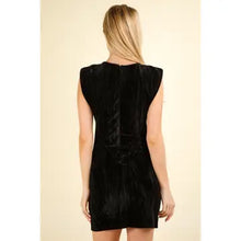 Load image into Gallery viewer, Black Velvet Fitted Mini Holiday Dress with Shoulder Pads