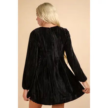 Load image into Gallery viewer, Black Front Ribbon Velvet Holiday Mini Flare Dress - Athena's Fashion Boutique