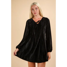 Load image into Gallery viewer, Black Front Ribbon Velvet Holiday Mini Flare Dress - Athena's Fashion Boutique