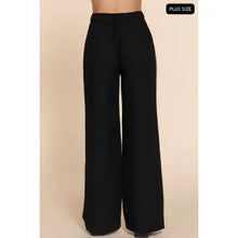 Load image into Gallery viewer, Black Straight Woven Linen Effect Long Pants