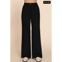Load image into Gallery viewer, Black Straight Woven Linen Effect Long Pants