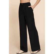 Load image into Gallery viewer, Black Straight Woven Linen Effect Long Pants