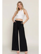 Load image into Gallery viewer, Black Drawstring Crinkle Knit Long Pants