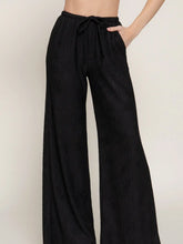 Load image into Gallery viewer, Black Drawstring Crinkle Knit Long Pants