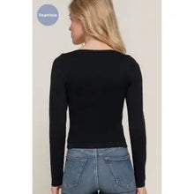 Load image into Gallery viewer, Black Long Sleeve Wide Round Neck with Bow Seamless Top