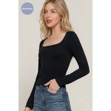 Load image into Gallery viewer, Black Long Sleeve Wide Round Neck with Bow Seamless Top