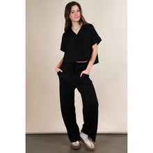 Load image into Gallery viewer, Black Textured Knit Comfy Casual Top & Pants Set