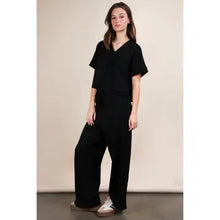 Load image into Gallery viewer, Black Textured Knit Comfy Casual Top & Pants Set