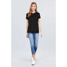 Load image into Gallery viewer, Black Short Sleeve Crew Neck Rayon Spandex Jersey Basic Tshirt