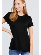 Load image into Gallery viewer, Black Short Sleeve Crew Neck Rayon Spandex Jersey Basic Tshirt
