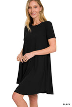 Load image into Gallery viewer, Black Short Sleeve Round Hem A-line Dress With Side Pockets