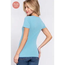 Load image into Gallery viewer, Blue Short Sleeve Cotton Jersey V-Neck TShirt