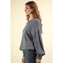 Load image into Gallery viewer, Blue Two Tone Otto Ribbed Oversized Soft Comfy Knit Top - Athena's Fashion Boutique